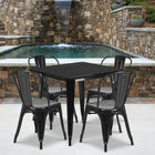 Flash Furniture 31.5'' Square Black Metal Indoor-Outdoor Table Set with 4 Stack Chairs (ET-CT002-4-30-BK-GG)-Galvanized Steel, Metal, Rubber