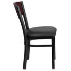 Flash Furniture HERCULES Series Black 4 Square Back Metal Restaurant Chair - Mahogany Wood Back, Black Vinyl Seat-Mahogany Wood Designer Back - 4 Square Cutout