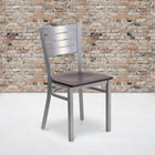Flash Furniture HERCULES Series Silver Slat Back Metal Restaurant Chair - Mahogany Wood Seat-.625'' Thick Plywood Seat