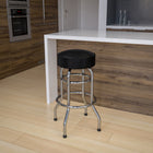 Flash Furniture Double Ring Chrome Barstools with Black Seat - 2 Pack-Rounded Accent Welt