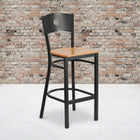 Flash Furniture HERCULES Series Black Circle Back Metal Restaurant Barstool with Natural Wood Seat - Black-.625" Thick Plywood Seat