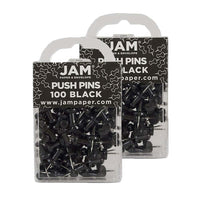 JAM Paper Push Pins, Black Pushpins, 2 Packs of 100, 200 Total (222419046a)-Black Plastic with Metal Point
