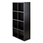 Winsome Timothy Storage Shelf with Wainscoting Panel, 4 x 2 Cube, 25.63" x 11.81" x 53.11", Black-Use as a display storage shelf or pair with baskets for a new look