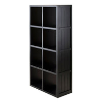 Winsome Timothy Storage Shelf with Wainscoting Panel, 4 x 2 Cube, 25.63" x 11.81" x 53.11", Black-Use as a display storage shelf or pair with baskets for a new look