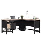 Sauder 65"W Cottage Road L-Desk - Raven Oak- Lower drawer holds your important letter-size hanging files