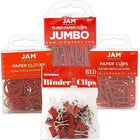 JAM Paper Office Clip Assortment Pack, Red, 1 Binder Clips 1 Paperclips 1 Circular Cloops, 4/set (26411REASRTD)-Assortment of Four Different Style Red Office Clips
