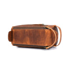 Tolredo Athens Leather Toiletry Bag Dopp Kit - Brown-Dual zipper opening for easy and wide access flatbed lower compartment