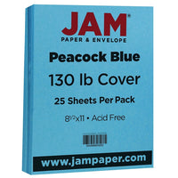 JAM Paper Matte Cardstock, 8.5" x 11", 130 lb. Peacock Blue, 25 Pack (296131625)-Peacock Blue Cardstock/Cover