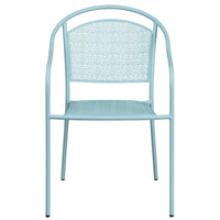 Flash Furniture Sky Blue Indoor-Outdoor Steel Patio Arm Chair with Round Back-Stackable Patio Chair