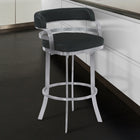 Armen Living Prinz 26" Counter-Height Swivel Bar Stool - Black-Upholstered barstool with curved back, footrest included