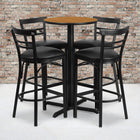 Flash Furniture 24" Round Natural Laminate Table Set with X-Base & 4 Two-Slat Ladder Back Metal Barstools - Black Vinyl Seat-Set Includes 4 Barstools, Round Table Top and X-Base