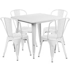 Flash Furniture 31.5'' Square White Metal Indoor-Outdoor Table Set with 4 Stack Chairs (ET-CT002-4-30-WH-GG)-Galvanized Steel, Metal, Rubber