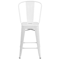 Flash Furniture 24" High Metal Indoor-Outdoor Counter Height Stool with Back - White-Bistro Style Counter Stool