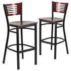 Flash Furniture HERCULES Series Black Slat Back Metal Restaurant Barstool - Mahogany Wood Back & Seat - 2 Pack-Mahogany Wood Slat Back Design