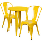 24'' Round Yellow Metal Indoor-Outdoor Table Set with 2 Cafe Chairs [CH-51080TH-2-18CAFE-YL-GG]-Metal Cafe Table