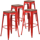 Flash Furniture 30" High Backless Metal Barstool with Square Wood Seat - Red-Set of 4 Stackable Industrial Style Modern Stools
