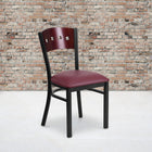 Flash Furniture HERCULES Series Black 4 Square Back Metal Restaurant Chair - Mahogany Wood Back & Burgundy Vinyl Seat-2.5'' Thick Foam Padded Seat