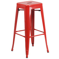 Flash Furniture 30" High Backless Red Metal Indoor-Outdoor Barstool with Square Seat-Stackable Industrial Style Modern Stool