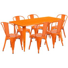 Flash Furniture 31.5'' x 63'' Rectangular Orange Metal Indoor-Outdoor Table Set with 6 Stack Chairs (ET-CT005-6-30-OR-GG)-Seats 6 people