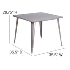 Flash Furniture 35.5" Square Silver Metal Indoor-Outdoor Table-Silver Powder Coat Finish