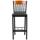 Flash Furniture Eclipse Series Vertical Back Black Metal & Cherry Wood Restaurant Barstool with Black Vinyl Seat-Metal Dining Bar Stool