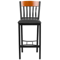 Flash Furniture Eclipse Series Vertical Back Black Metal & Cherry Wood Restaurant Barstool with Black Vinyl Seat-Metal Dining Bar Stool