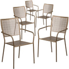 Flash Furniture Commercial Grade Gold Indoor-Outdoor Steel Patio Arm Chair with Square Back-Set of 5 Outdoor Patio Chair