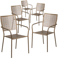 Flash Furniture Commercial Grade Gold Indoor-Outdoor Steel Patio Arm Chair with Square Back-Set of 5 Outdoor Patio Chair