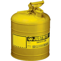 Justrite Type I Safety Cans without Funnel, 2 Gal, 9 1/2" x 13 3/4", Yellow-Compliant Type I Safety Cans are designed with a single spout for filling and pouring of all types of flammable liquids