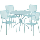 35.25'' Round Sky Blue Indoor-Outdoor Steel Patio Table Set with 4 Square Back Chairs [CO-35RD-02CHR4-SKY-GG]-Sky Blue Powder Coat Finish