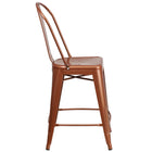 Flash Furniture 24" High Copper Metal Indoor-Outdoor Counter Height Stool with Back-Curved Back with Vertical Slat