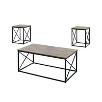 Monarch Specialties 7950P Table Set - 3Pcs Set/Dark Taupe/Black Metal-3 piece table set includes a rectangular coffee table and two matching square end tables