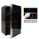 Koolatron 29 Bottle Dual Zone Wine Cooler, 3 cu ft (86L) Freestanding Wine Fridge - Black-External touchscreen controls let you adjust the temperature or turn on the light without opening the door