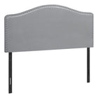 Monarch Specialties 6011F Full Size Headboard - Grey Leather-Look-Upholstered arched top headboard in a grey leather-look fabric with chrome-finish nailhead trim
