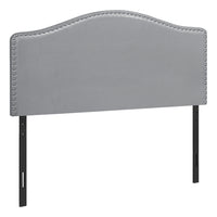 Monarch Specialties 6011F Full Size Headboard - Grey Leather-Look-Upholstered arched top headboard in a grey leather-look fabric with chrome-finish nailhead trim