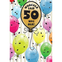 Rosedale Greeting Card, Birthday Age 50, Balloons-Printed on premium coated card stock