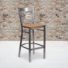 Flash Furniture HERCULES Series Clear Coated "X" Back Metal Restaurant Barstool - Natural Wood Seat-.625'' Thick Plywood Seat