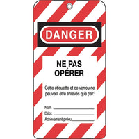 Honeywell Lockout Tags, Plastic, 3" W x 5-3/4" H, French, 50 Pack (SE338)-Height: 5-3/4"