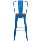 Flash Furniture 30" High Metal Barstool with Back & Wood Seat - Blue-Set of 4 Bistro Style Bar Stools
