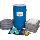 Zenith Safety 30-Gallon Spill Kits, Universal, With Polyethylene Drum-Contents: 75 Sorbent Pads (15" x 17"), 4 Sorbent Socks (3" x 120"), 1 Drain Cover (36" x 36"), 1 Caution Tape (3" x 300'), 2 Pairs Nitrile Gloves, 2XL (11), 2 Pairs Safety Goggles (One Size), 2 Microporous Coveralls, XL, 5 Disposal Bags (26" x 36")