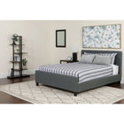 Flash Furniture Tribeca Twin Size Tufted Upholstered Platform Bed with Pocket Spring Mattress - Dark Grey Fabric-Panel Headboard