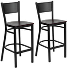 Flash Furniture HERCULES Series Black Grid Back Metal Restaurant Barstool - Mahogany Wood Seat - 2 Pack-Grid Back Design