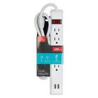 Globe 4 3' outlets with 2 USB Port Power Bar, White (78087)-The safe and convenient way to manage power