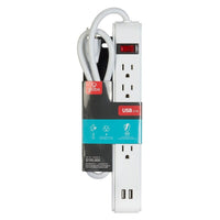 Globe 4 3' outlets with 2 USB Port Power Bar, White (78087)-The safe and convenient way to manage power