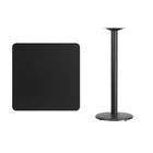 Flash Furniture 30'' Square Laminate Table Top, Black with 18'' Round Bar-Height Table Base (XUBK3030TR18B)-Black Laminate Top