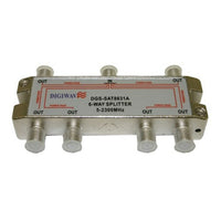 Digiwave 6 Way Splitter (5-2400Mhz), 0.8" x 2.5" x 4.7", Silver-Digiwave 5-2400MHz 6-Way Splitter can be used for Cable TV, Cable Modems, Digital and Analogue Systems