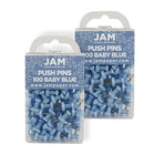 JAM Paper Push Pins, Baby Blue Pushpins, 2 Packs of 100, 200 Total (222419047a)-Baby Blue Plastic with Metal Point