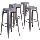 Flash Furniture 30'' High Backless Clear Coated Metal Indoor Barstools with Square Seat - 4 Pack-Set of 4 Stackable Industrial Style Modern Stools