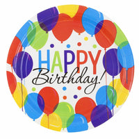 JAM Paper Birthday Party Paper Plates - Large - 9" - Balloon Bash Design - 60 Pack-Design: Balloon Bash | Easily match your party theme with colourful plates