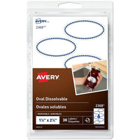 Avery Dissolvable Oval Labels, 2-1/4" x 1-1/4", Black Border, 30 Pack (2368)-Reuse jars and canisters with Avery Dissolvable Oval Labels - the perfect label for canning, jamming, identify potluck dishes, frozen food containers, and more. No sticky residue left behind! Easily write on dates or contents on the label with a pen or permanent marker, affix to containers, and then wash away with warm water when you no longer need them.